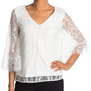 ModCloth Womens NWT White Cottagecore Natural V-Neck Bell Sleeve Lace Blouse XXS